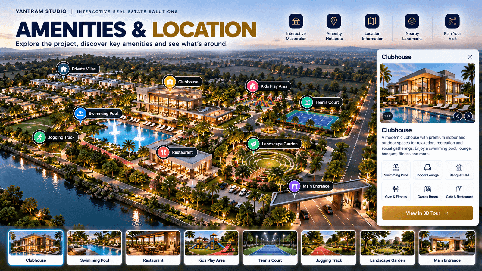 Amenities and location masterplan for real estate in Miami. — Interactive Property Masterplan